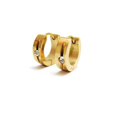 Yellow gold Plated Steel Huggies with Tension-set CZ - Click Image to Close